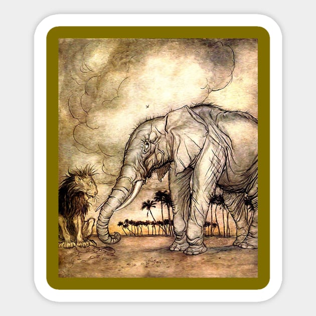 An Elephant and A Lion - Vintage Artwork Sticker by PatrioTEEism